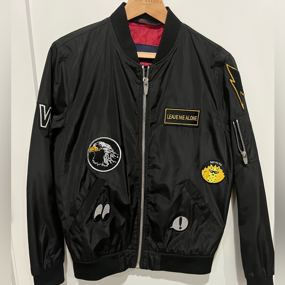 ZARA Man Black Patch Bomber Jacket Size M